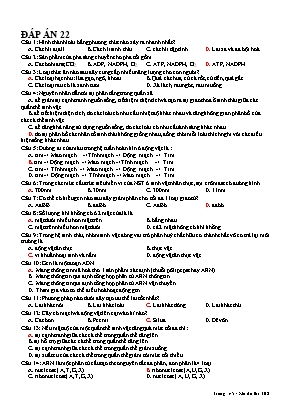 Đề thi thử THPT Quốc gia môn Sinh học - Đề số 22 (Có đáp án)
